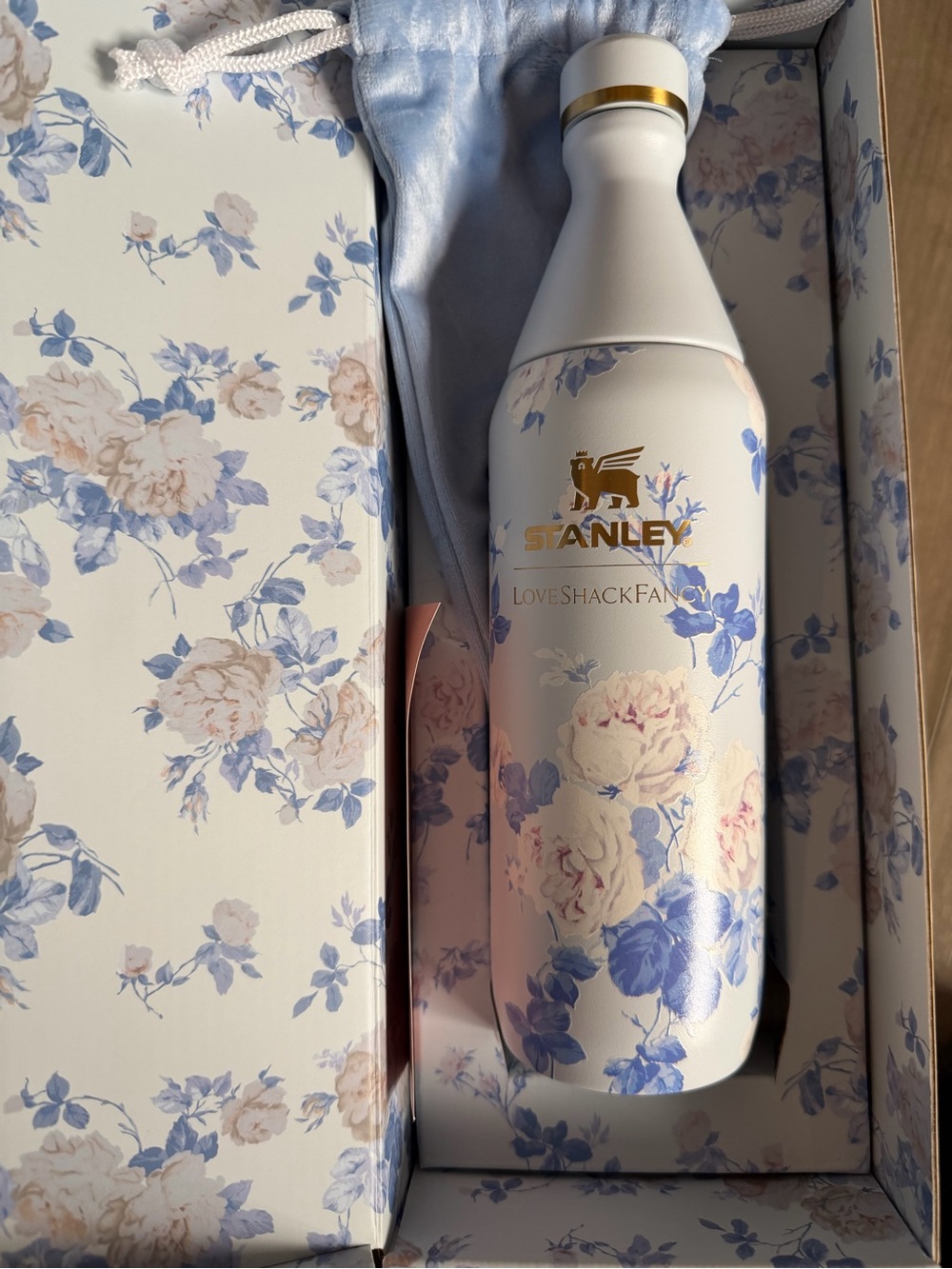 Stanley Floral Insulated Bottle in White with Blue & Pink Accents